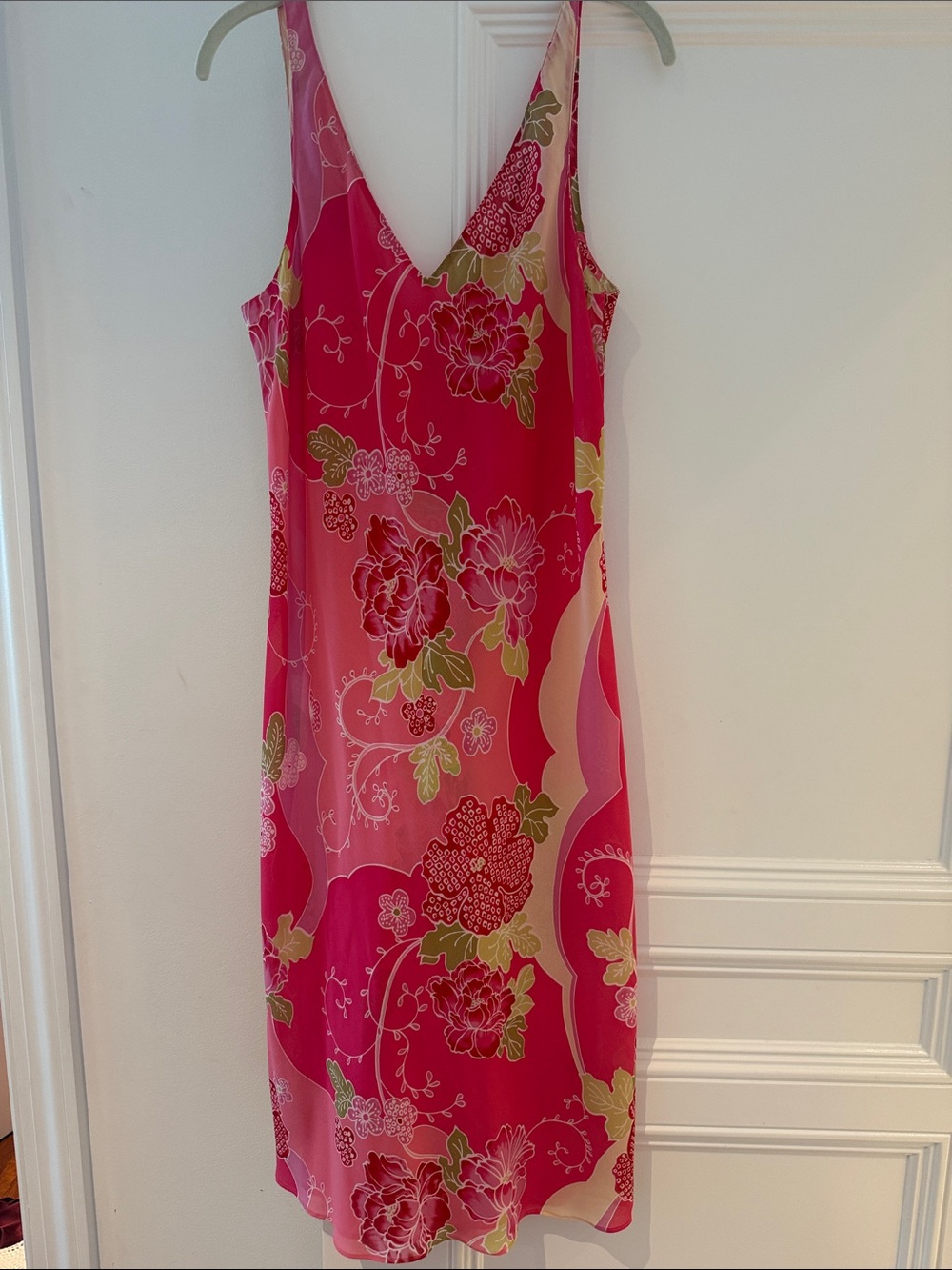 Natori Pink Floral V-Neck Slip Dress